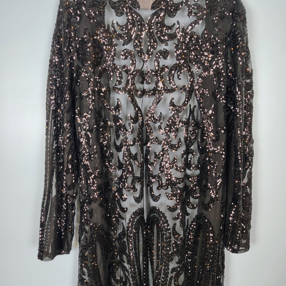 Southern Fried Chics XL Black Sequin Mesh Duster Cardigan Victorian gothic - Picture 10 of 14